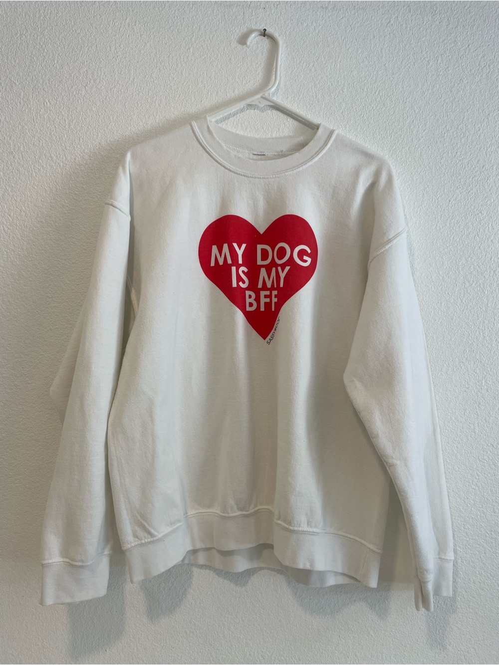 White Sweatshirt with Red Heart "My Dog Is My BFF" - Dog Lover Crew